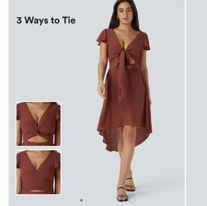 HALARA Women's High Low Dress in Brown